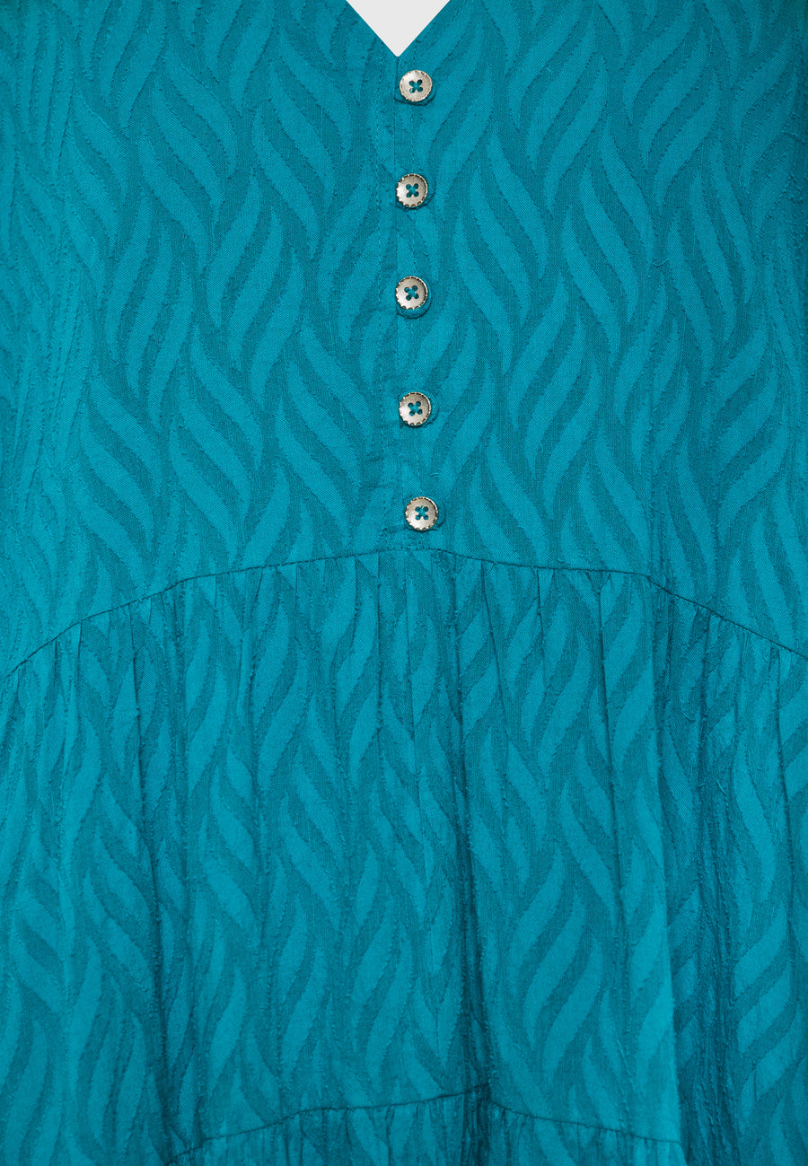 Rochie semi-cămașă lejeră cu volane din material jacquard - Peacock