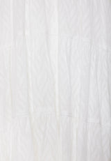 Loose fit semi-shirt dress with ruffles in jacquard fabric - White