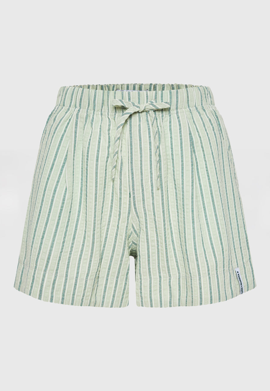 Pantaloni scurți lejeri cu dungi și talie elastică - Verde salvie