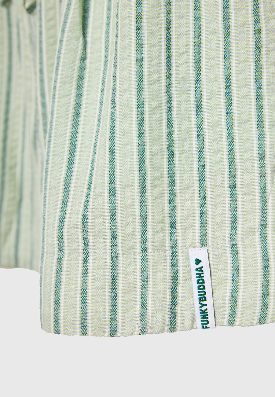 Pantaloni scurți lejeri cu dungi și talie elastică - Verde salvie