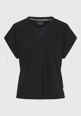 Women's linen blend plain t-shirt - Black