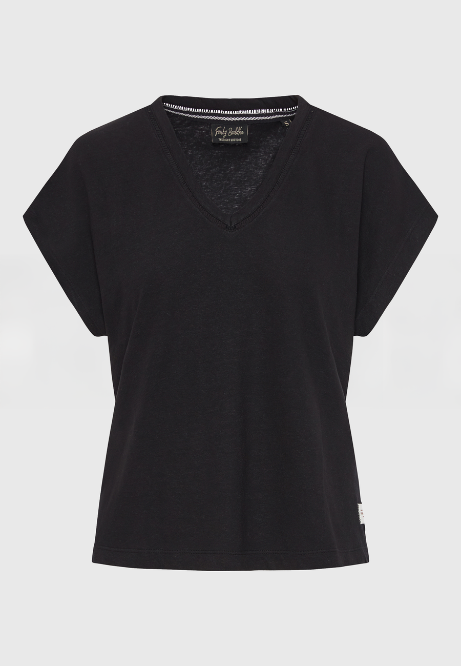 Women's linen blend plain t-shirt - Black