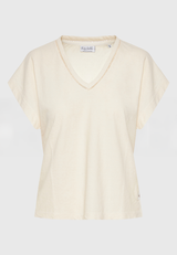 Women's linen blend plain t-shirt - Chalk