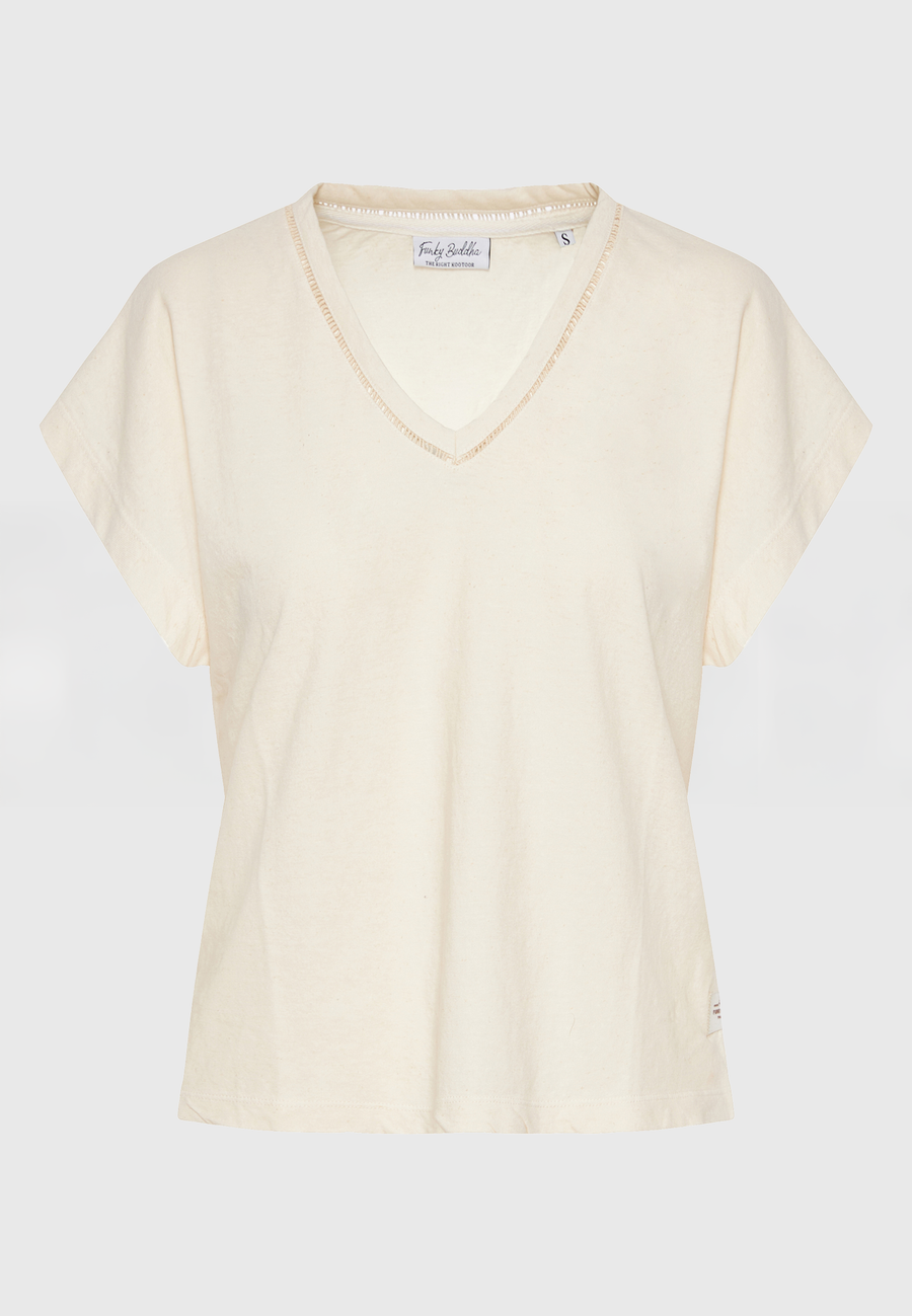 Women's linen blend plain t-shirt - Chalk