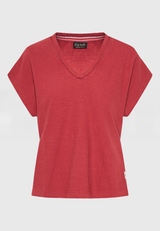 Tricou simplu din amestec de in pentru femei - Roșu pământ