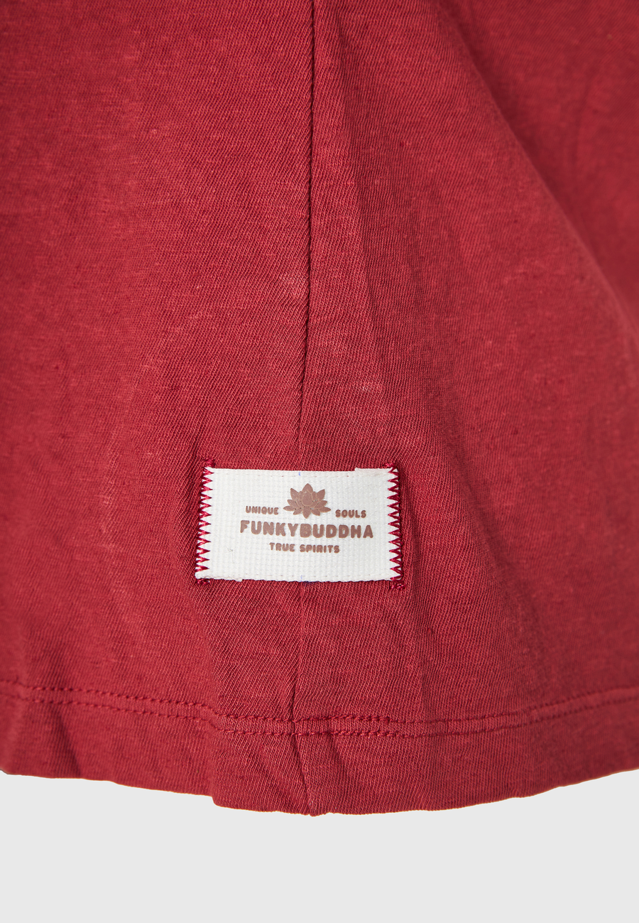 Tricou simplu din amestec de in pentru femei - Roșu pământ