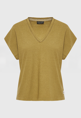 Women's linen blend plain t-shirt - Olive
