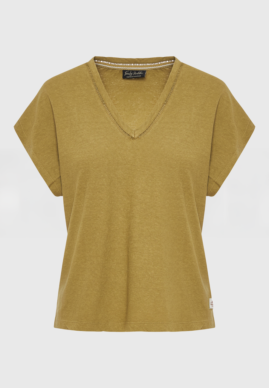 Women's linen blend plain t-shirt - Olive