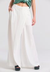 Lyocell blend pants with asymmetrical clasp - White