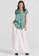 Lyocell blend pants with asymmetrical clasp - White
