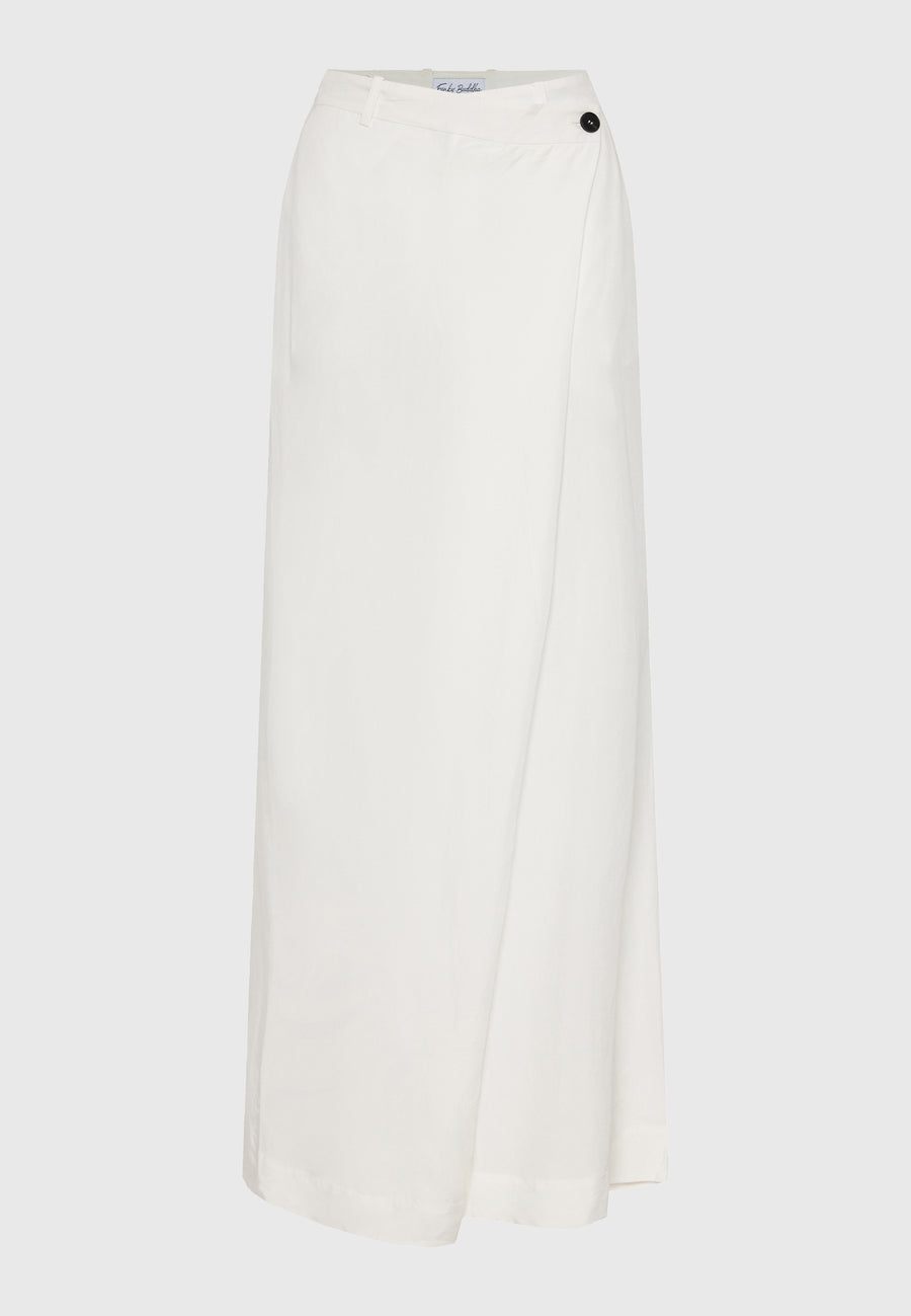 Lyocell blend pants with asymmetrical clasp - White
