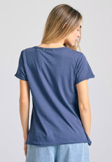Crew neck women's plain t-shirt - The essentials - Indigo