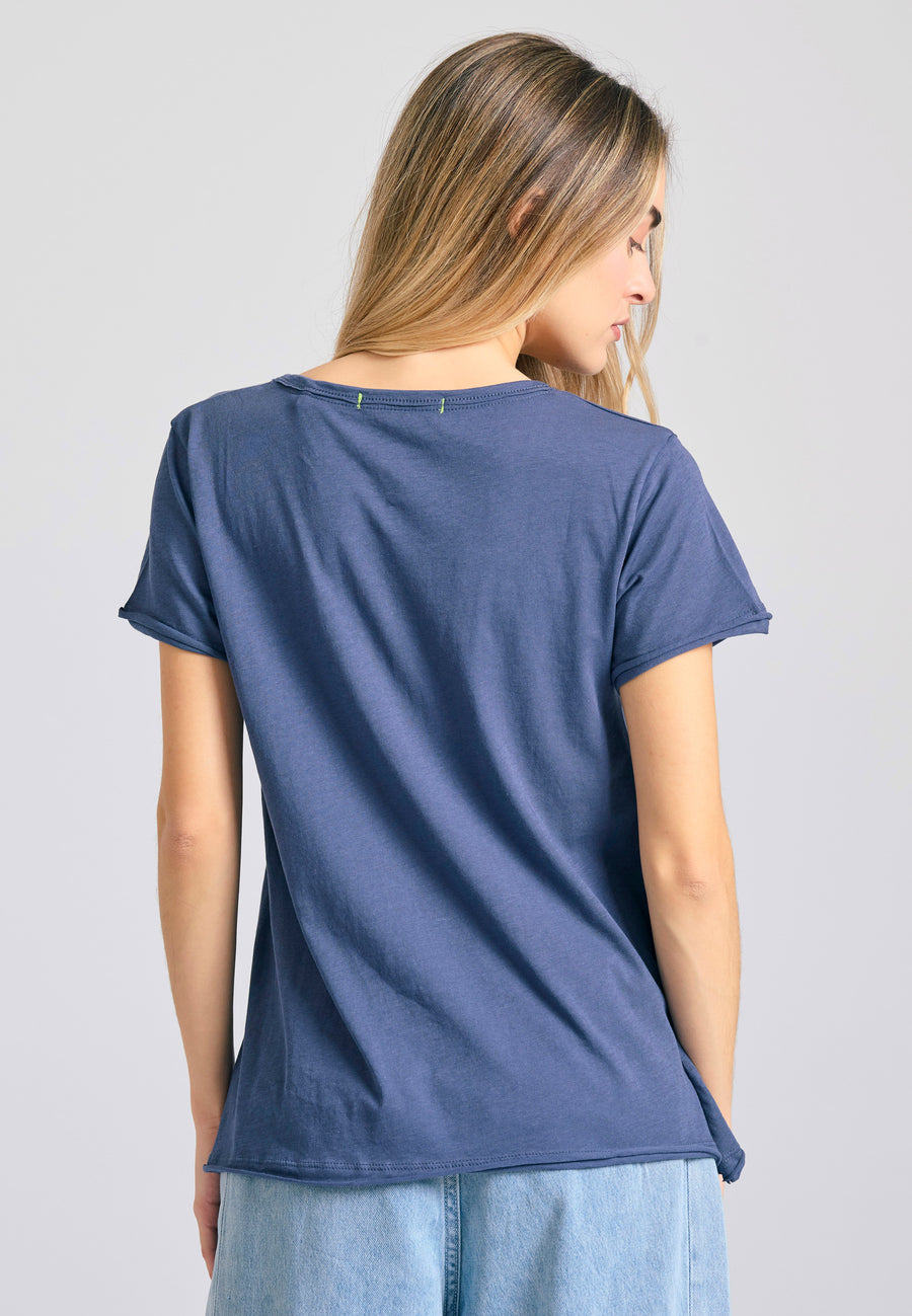 Crew neck women's plain t-shirt - The essentials - Indigo