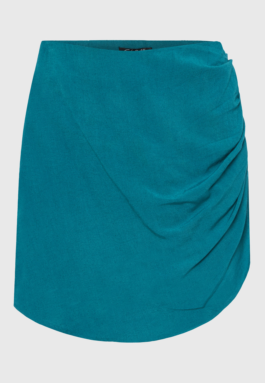 Linen blend skort with side pleats - Peacock
