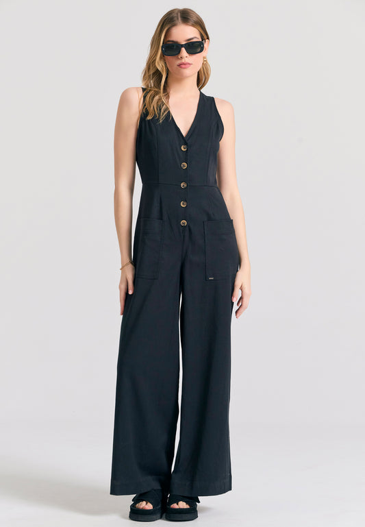 Lyocell blend jumpsuit with pockets - Black