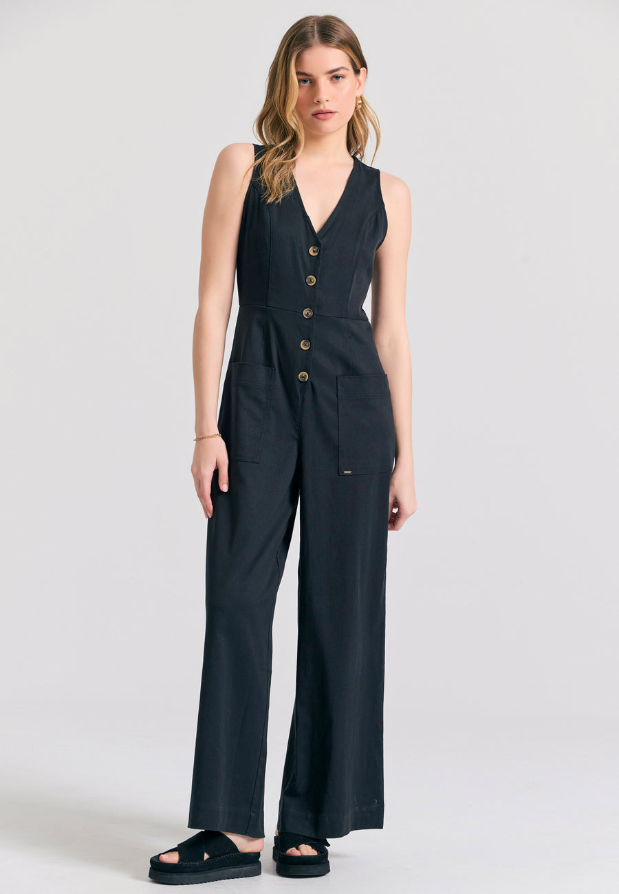 Lyocell blend jumpsuit with pockets - Black