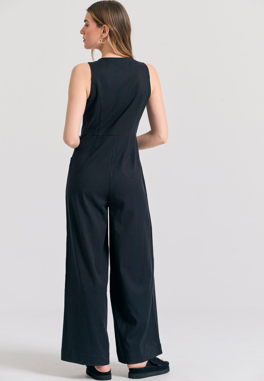 Lyocell blend jumpsuit with pockets - Black