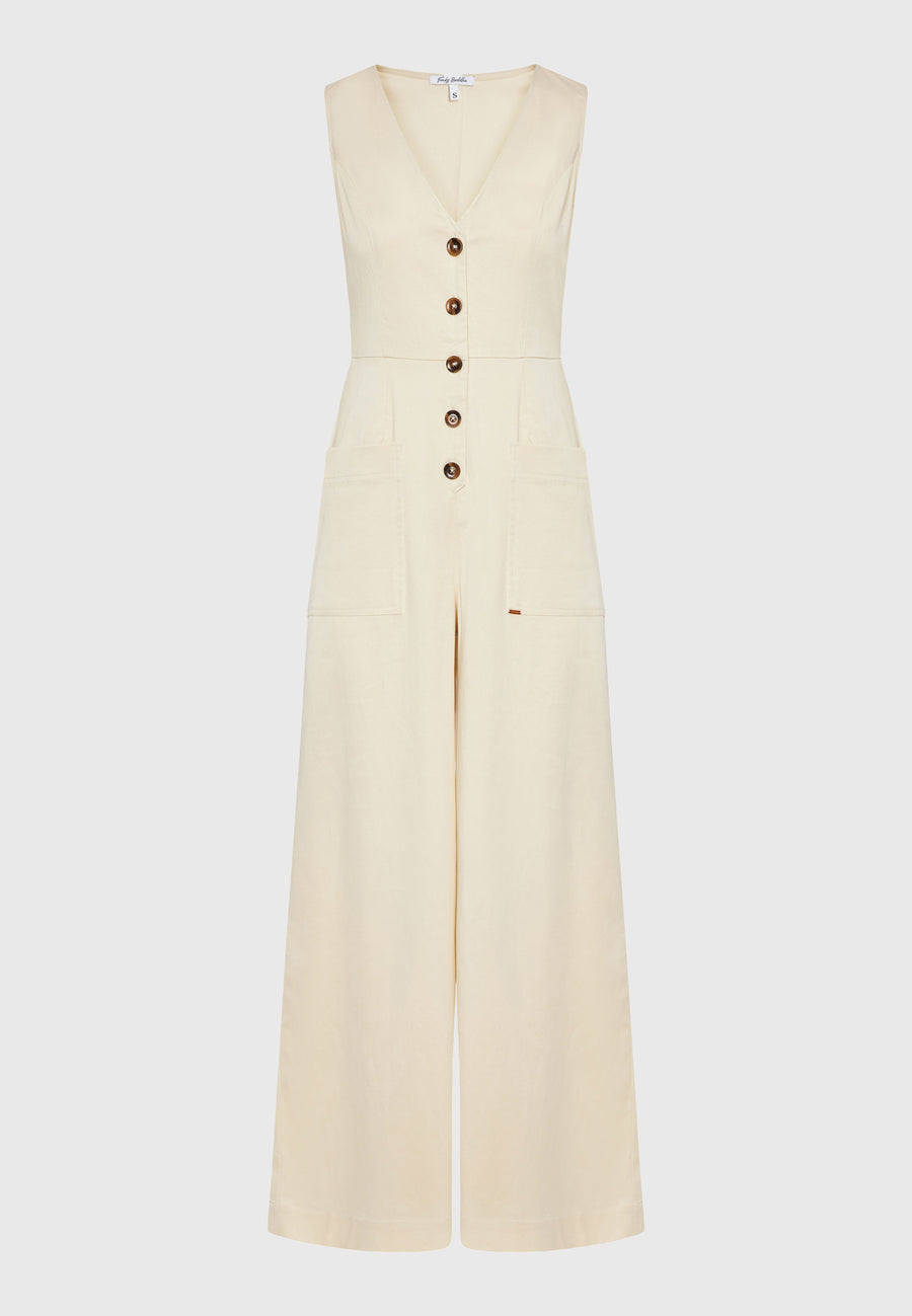 Lyocell blend jumpsuit with pockets - Off white