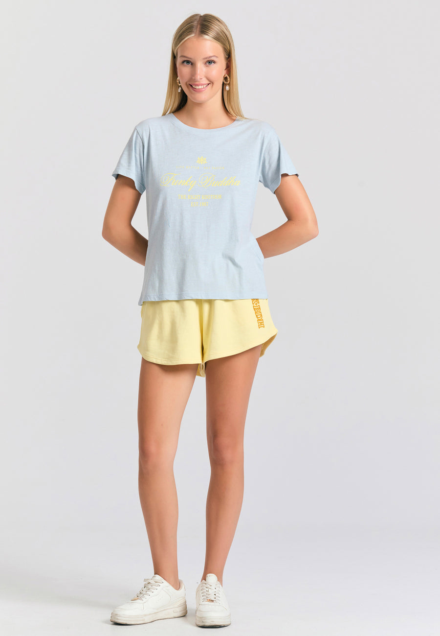 Loose fit jogger shorts with branded embroidery - Lemon drop