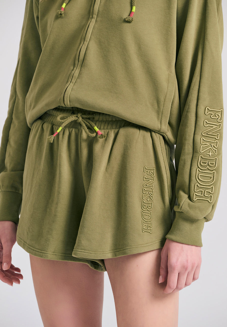 Pantaloni scurți jogger lejeri cu broderie insignă - Olive