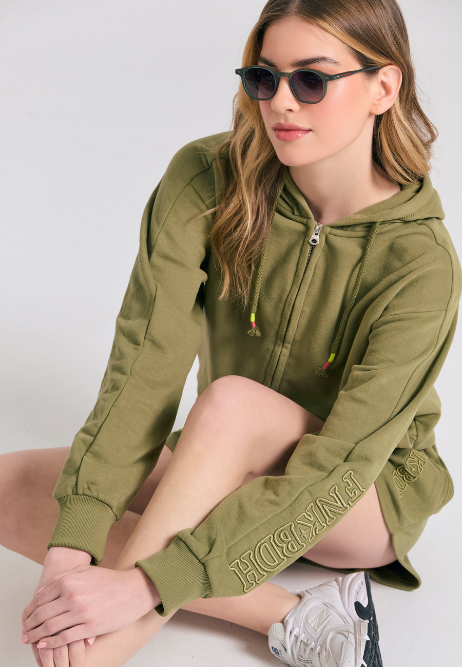Pantaloni scurți jogger lejeri cu broderie insignă - Olive
