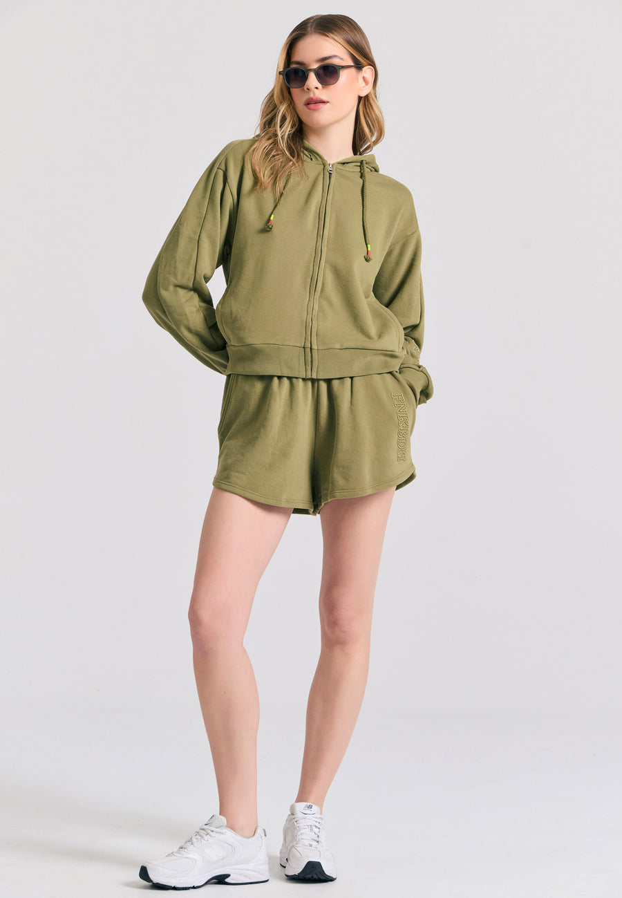 Pantaloni scurți jogger lejeri cu broderie insignă - Olive