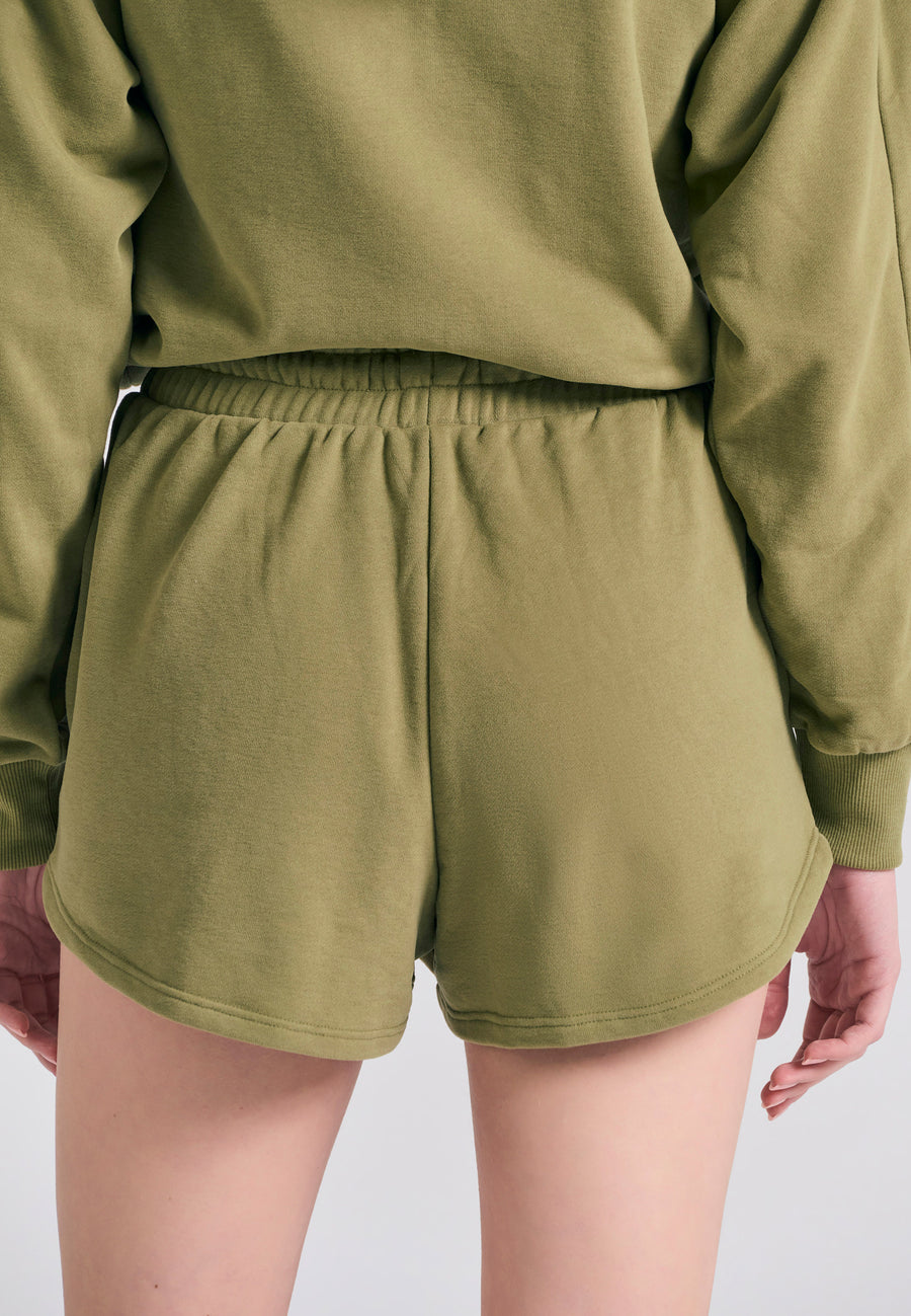 Pantaloni scurți jogger lejeri cu broderie insignă - Olive