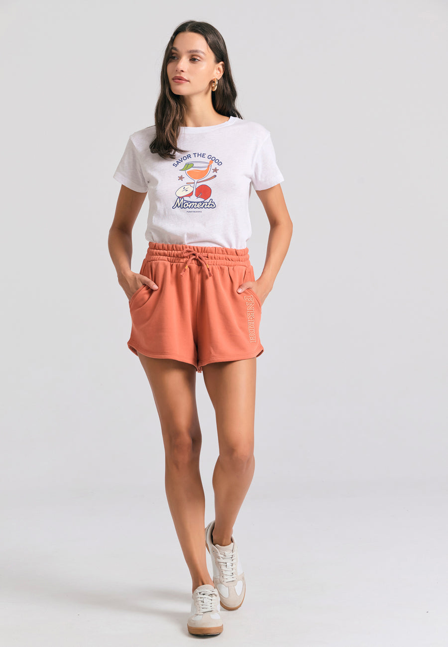 Pantaloni scurți jogger lejeri cu broderie insignă - Paprika