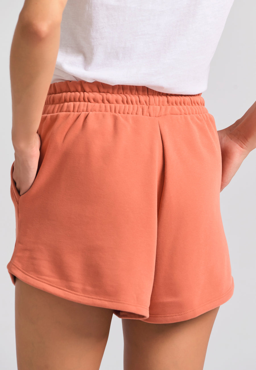 Pantaloni scurți jogger lejeri cu broderie insignă - Paprika