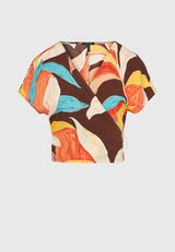 Top scurt cu imprimeu integral și aspect etnic - Multicolor