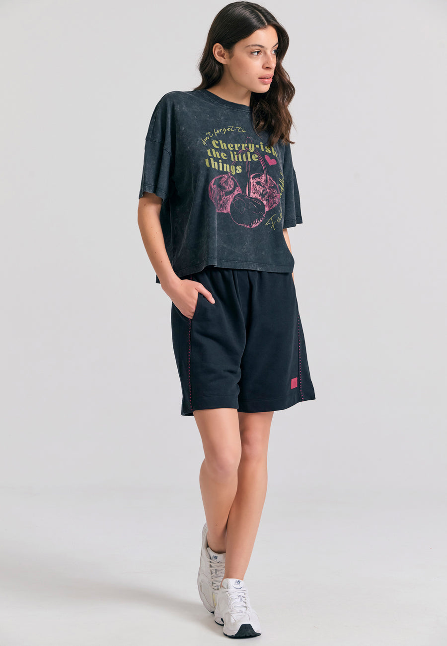 Pantaloni scurți de trening lejeri pentru femei - Negri