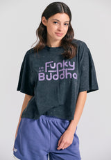 Tricou supradimensionat vopsit în haine cu imprimeu de logodnă - Negru