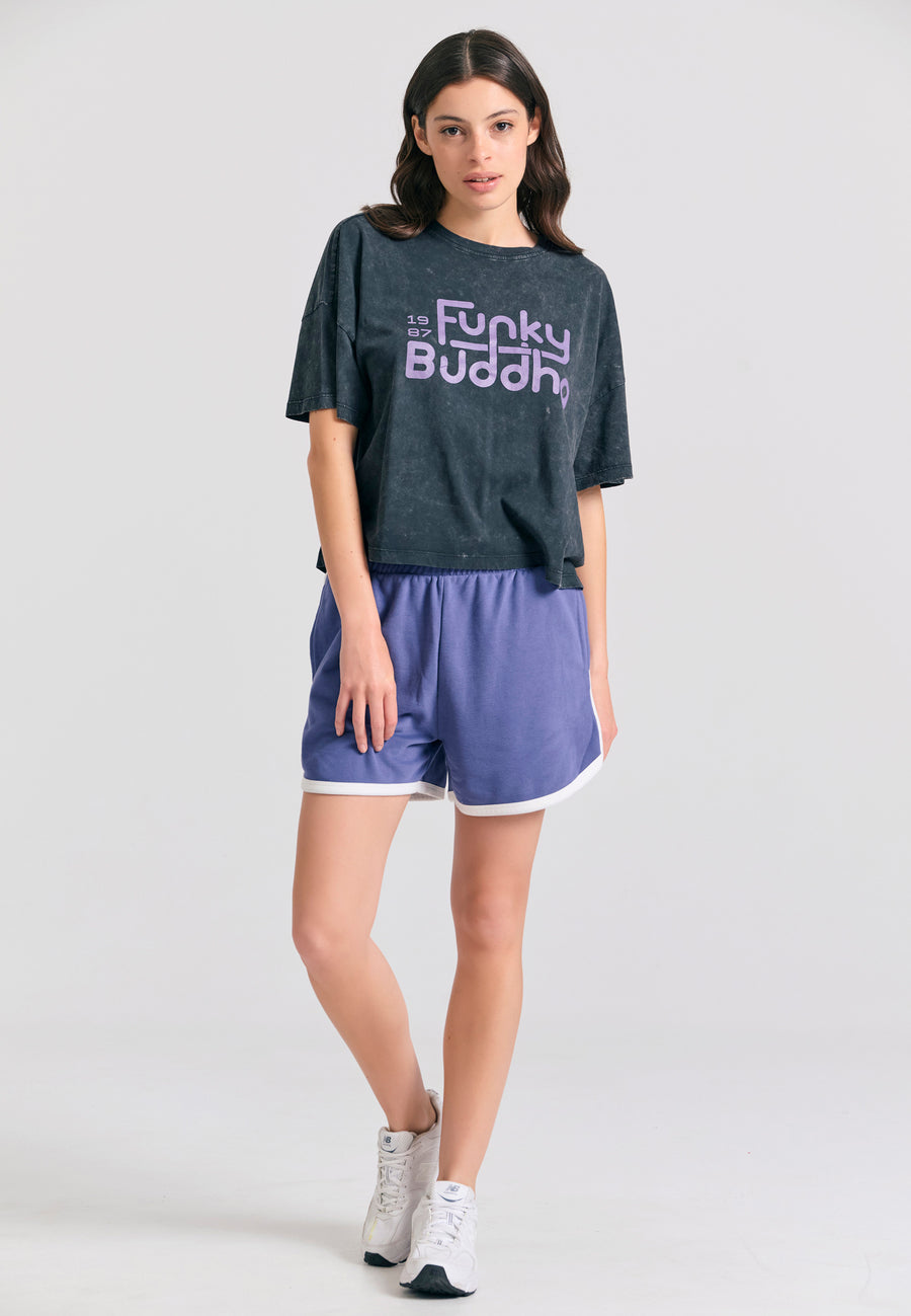 Tricou supradimensionat vopsit în haine cu imprimeu de logodnă - Negru