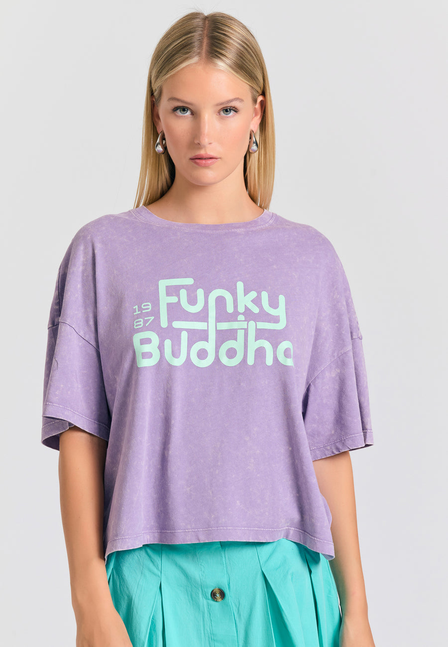 Tricou supradimensionat vopsit în haine cu imprimeu de logodnă - Dahlia violet