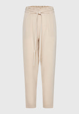 Pantaloni casual cu pliuri și curea în talie - Chalk