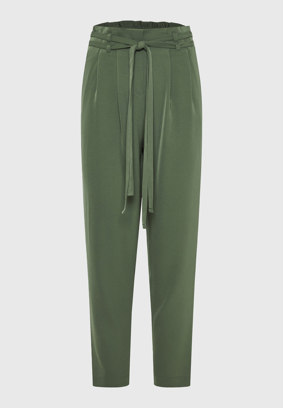 Casual pants with pleats and waist belt - Khaki