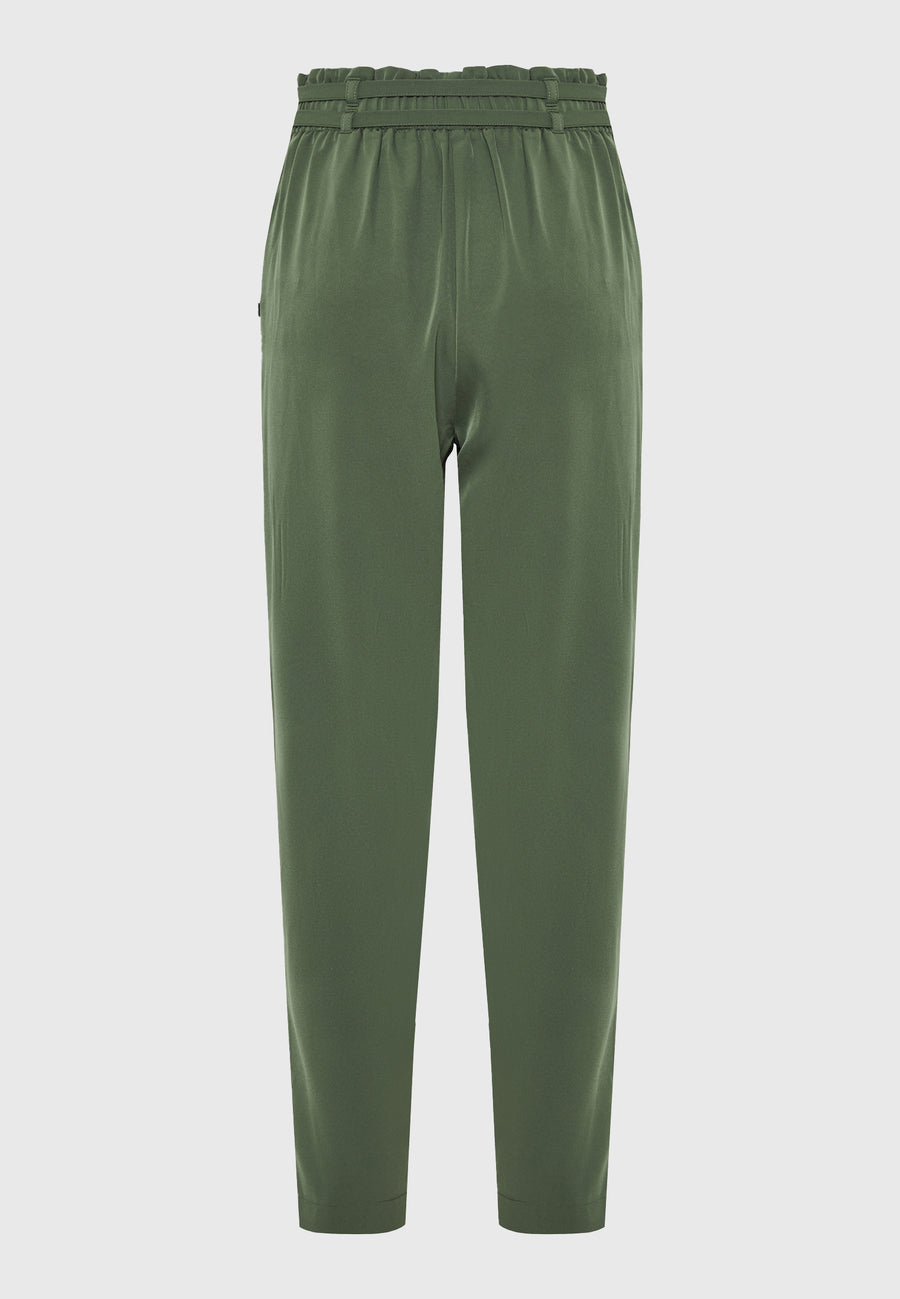Casual pants with pleats and waist belt - Khaki