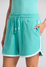 Pantaloni scurți de trening pentru femei cu broderie Funky Buddha - Verde caraibian