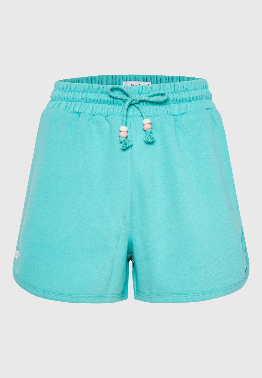 Pantaloni scurți de trening pentru femei cu broderie Funky Buddha - Verde caraibian