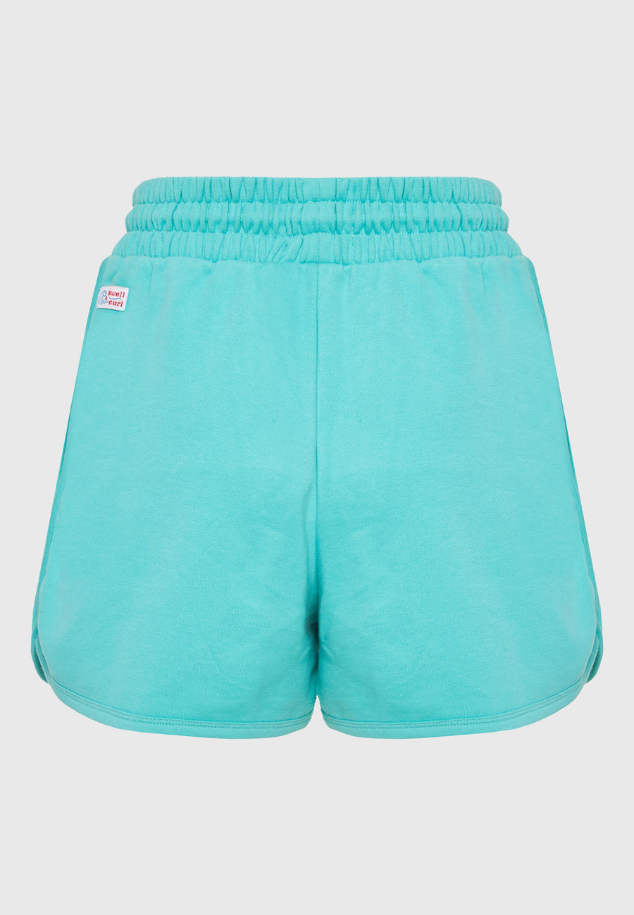 Pantaloni scurți de trening pentru femei cu broderie Funky Buddha - Verde caraibian