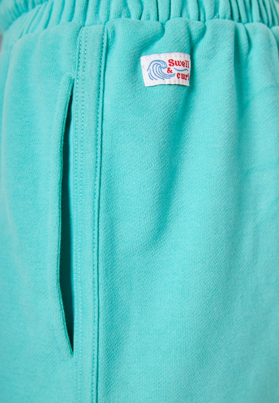 Pantaloni scurți de trening pentru femei cu broderie Funky Buddha - Verde caraibian