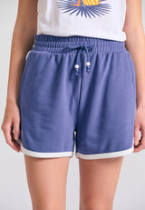Pantaloni scurți jogger pentru femei cu broderie Funky Buddha - Skipper blue