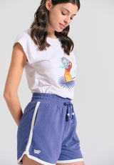 Pantaloni scurți jogger pentru femei cu broderie Funky Buddha - Skipper blue