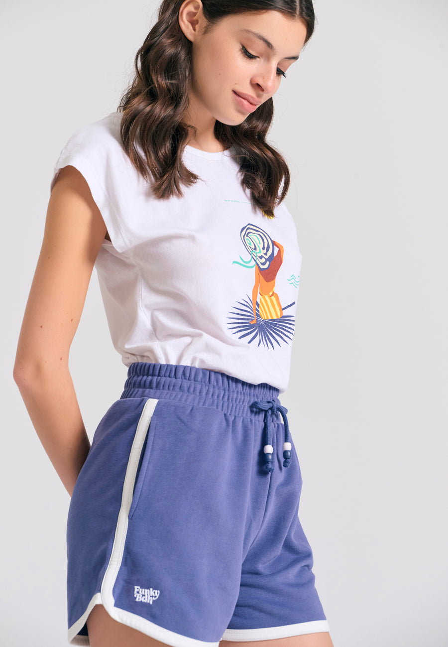 Pantaloni scurți jogger pentru femei cu broderie Funky Buddha - Skipper blue
