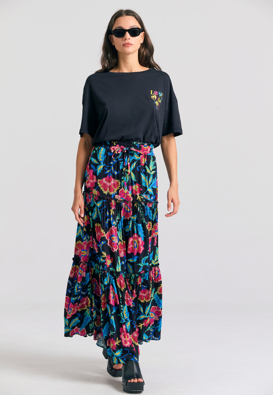 Tricou lejer cu imprimeu artistic pe spate - Negru