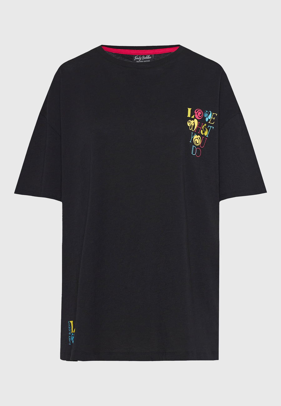 Tricou lejer cu imprimeu artistic pe spate - Negru