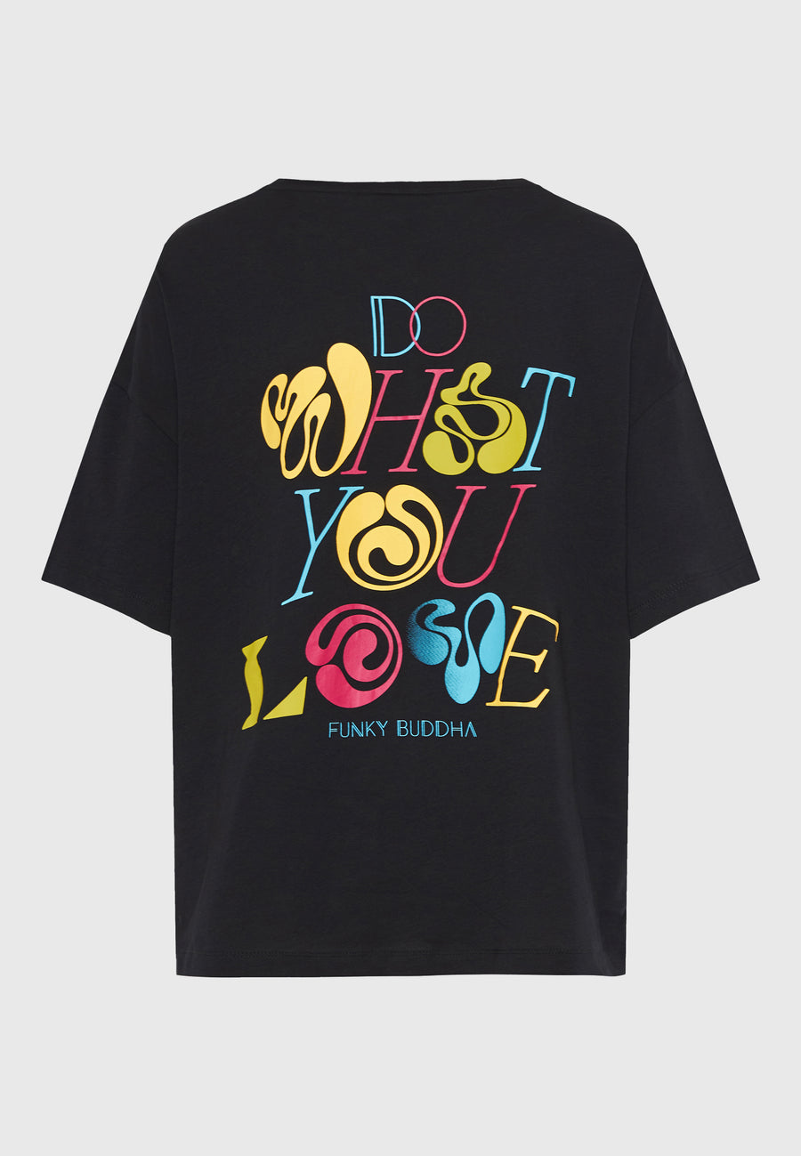 Tricou lejer cu imprimeu artistic pe spate - Negru