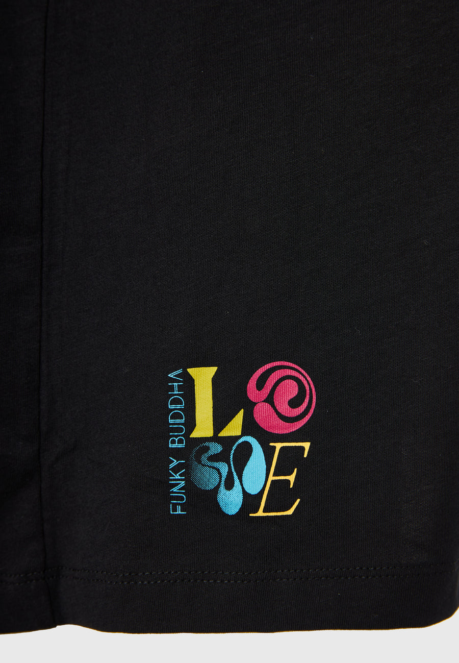 Tricou lejer cu imprimeu artistic pe spate - Negru