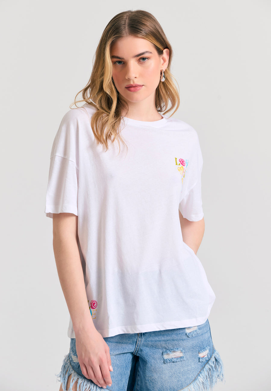 Tricou lejer cu imprimeu artistic pe spate - Alb
