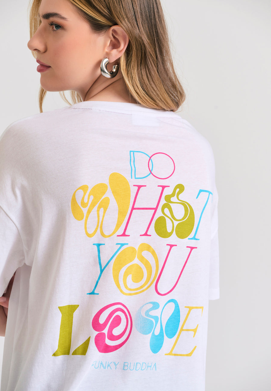 Tricou lejer cu imprimeu artistic pe spate - Alb
